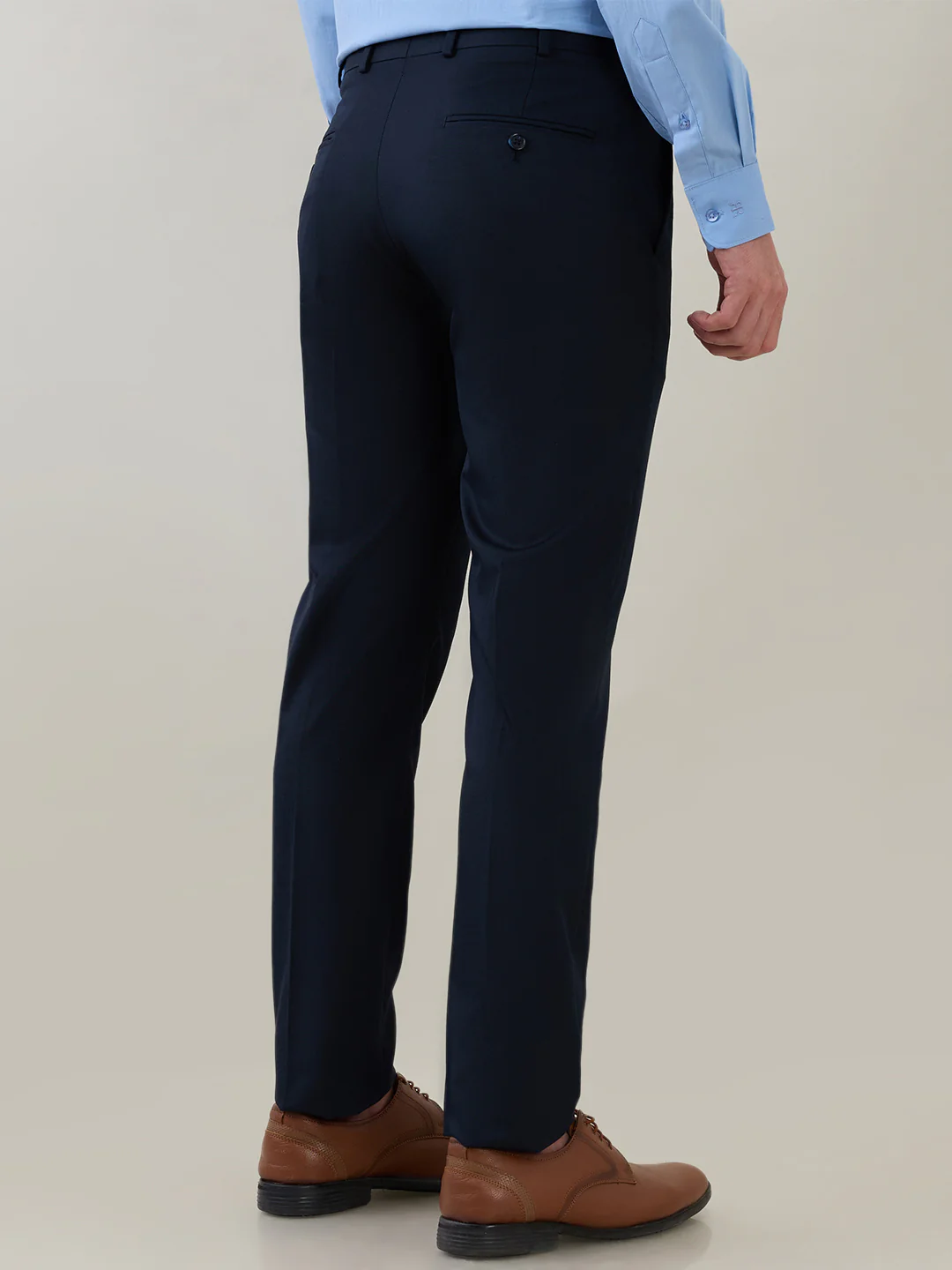 Park Avenue Men Blue Solid Slim Fit Polyester Blend Trouser - Image 4