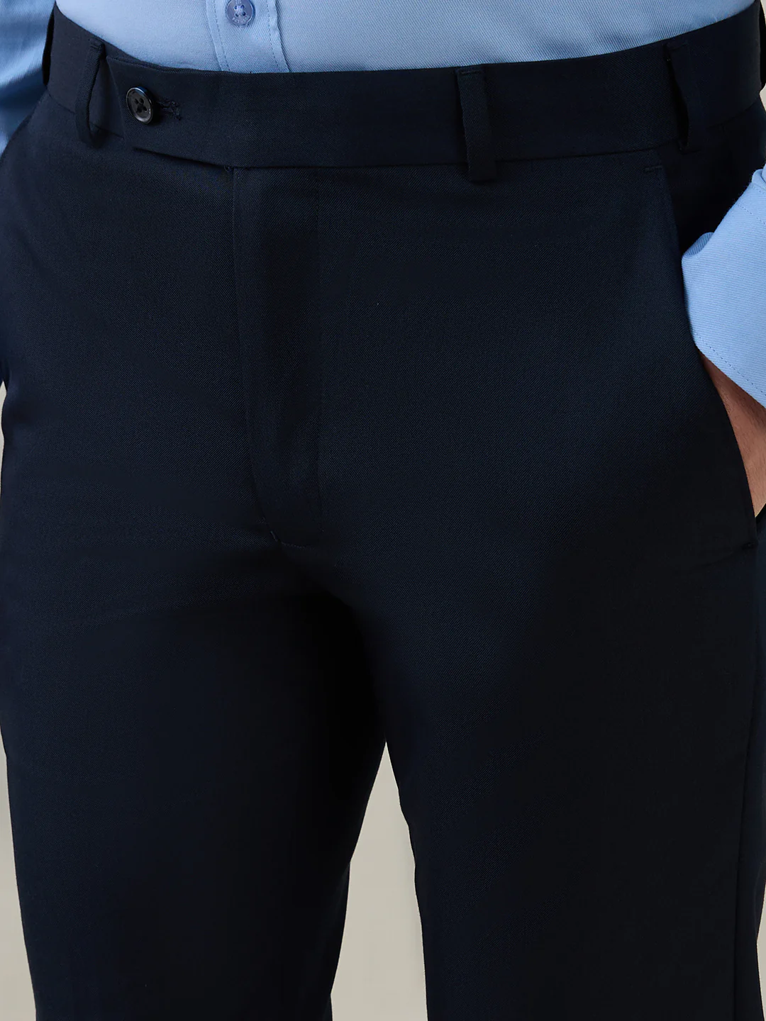 Park Avenue Men Blue Solid Slim Fit Polyester Blend Trouser - Image 6