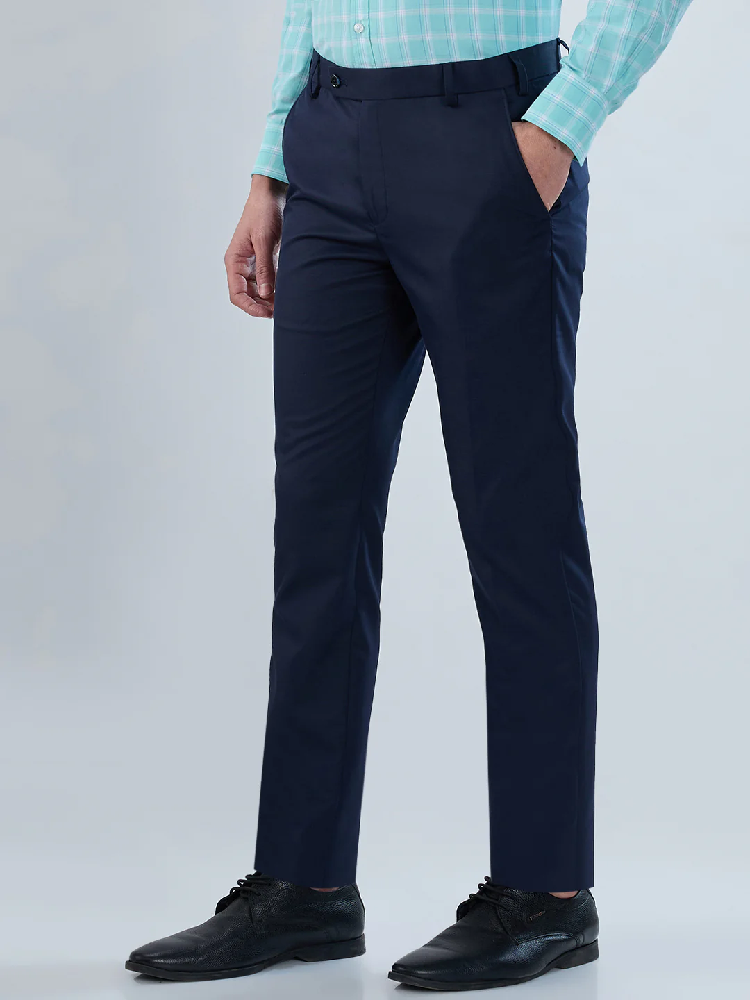 Park Avenue Men Blue Solid Slim Fit Polyester Blend Trouser - Image 3