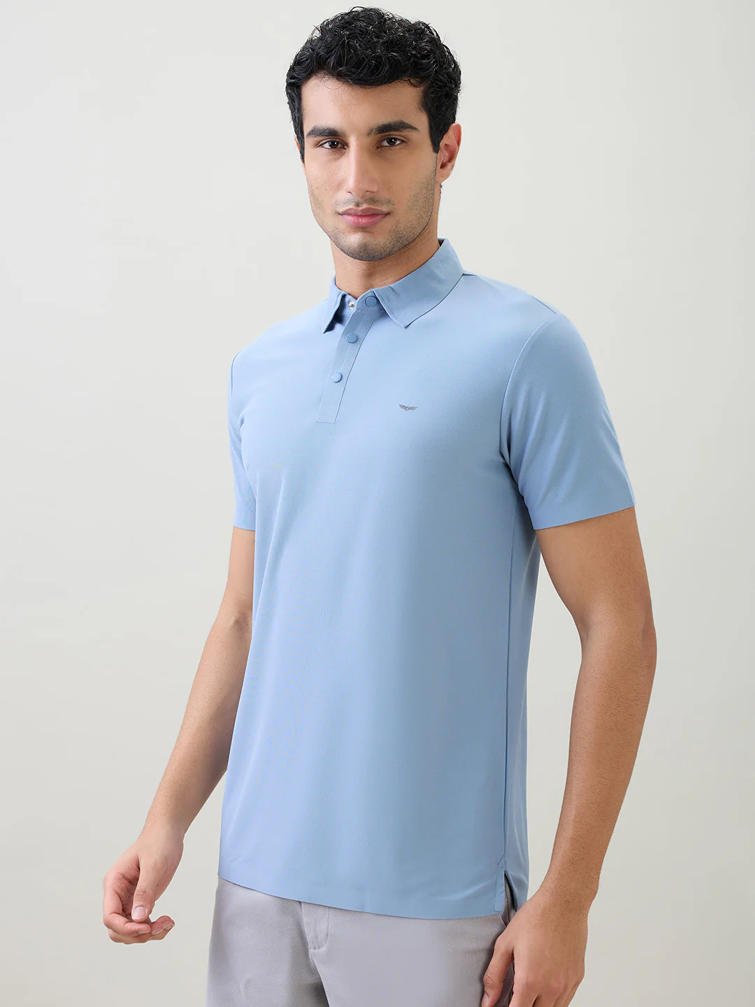 Park Avenue Men Blue Solid Slim Fit Polyester Half Sleeve T-Shirt - Image 3