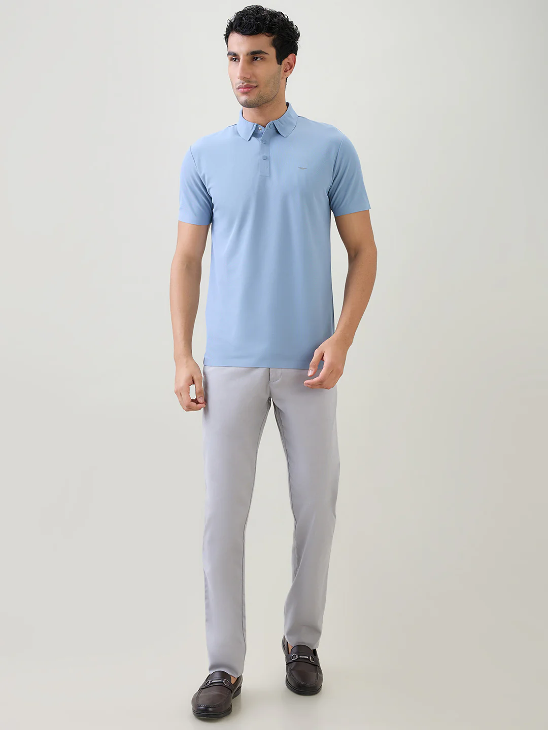 Park Avenue Men Blue Solid Slim Fit Polyester Half Sleeve T-Shirt - Image 5