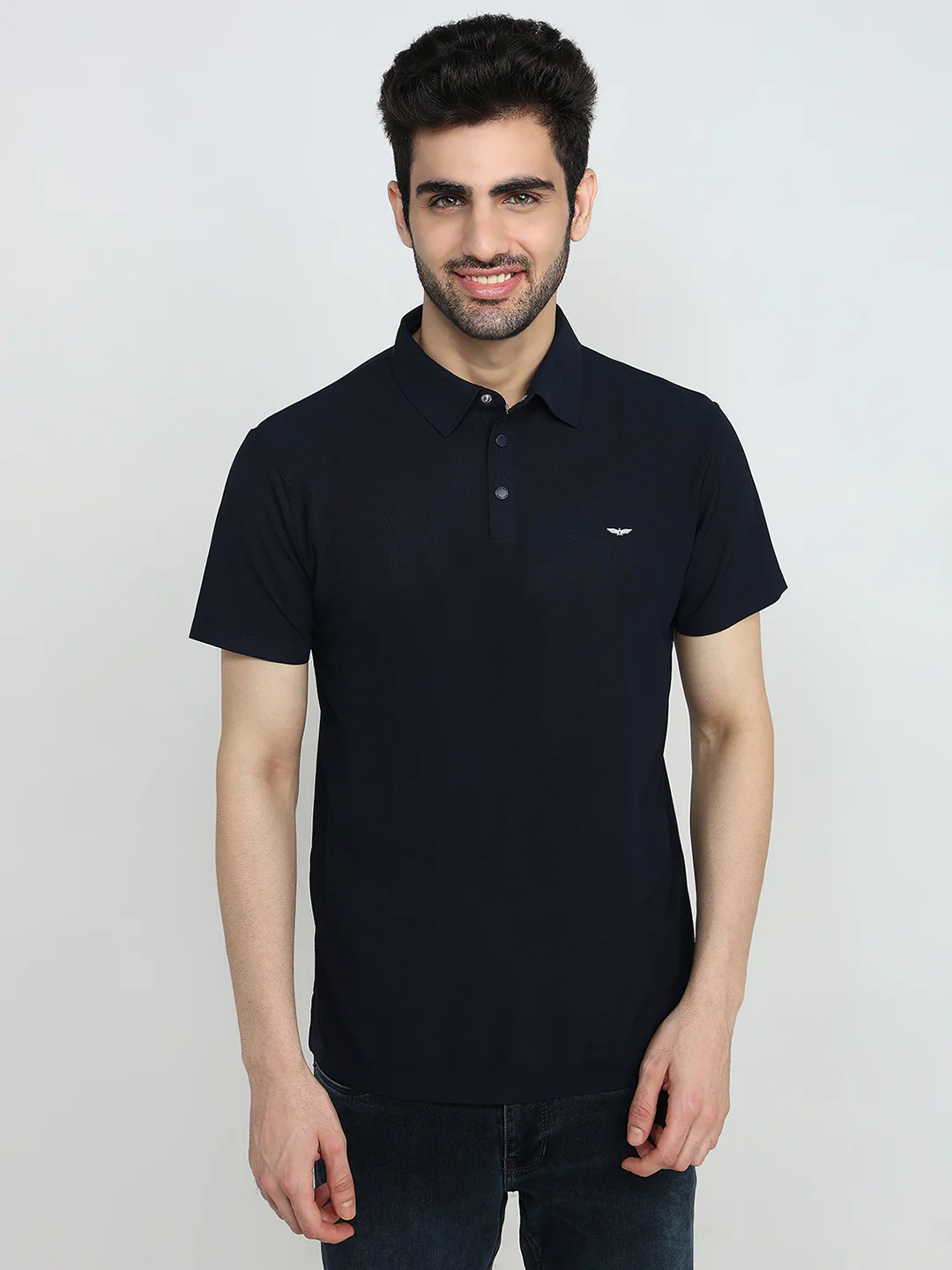 Park Avenue Men Blue Solid Slim Fit Polyester Half Sleeve T-Shirt