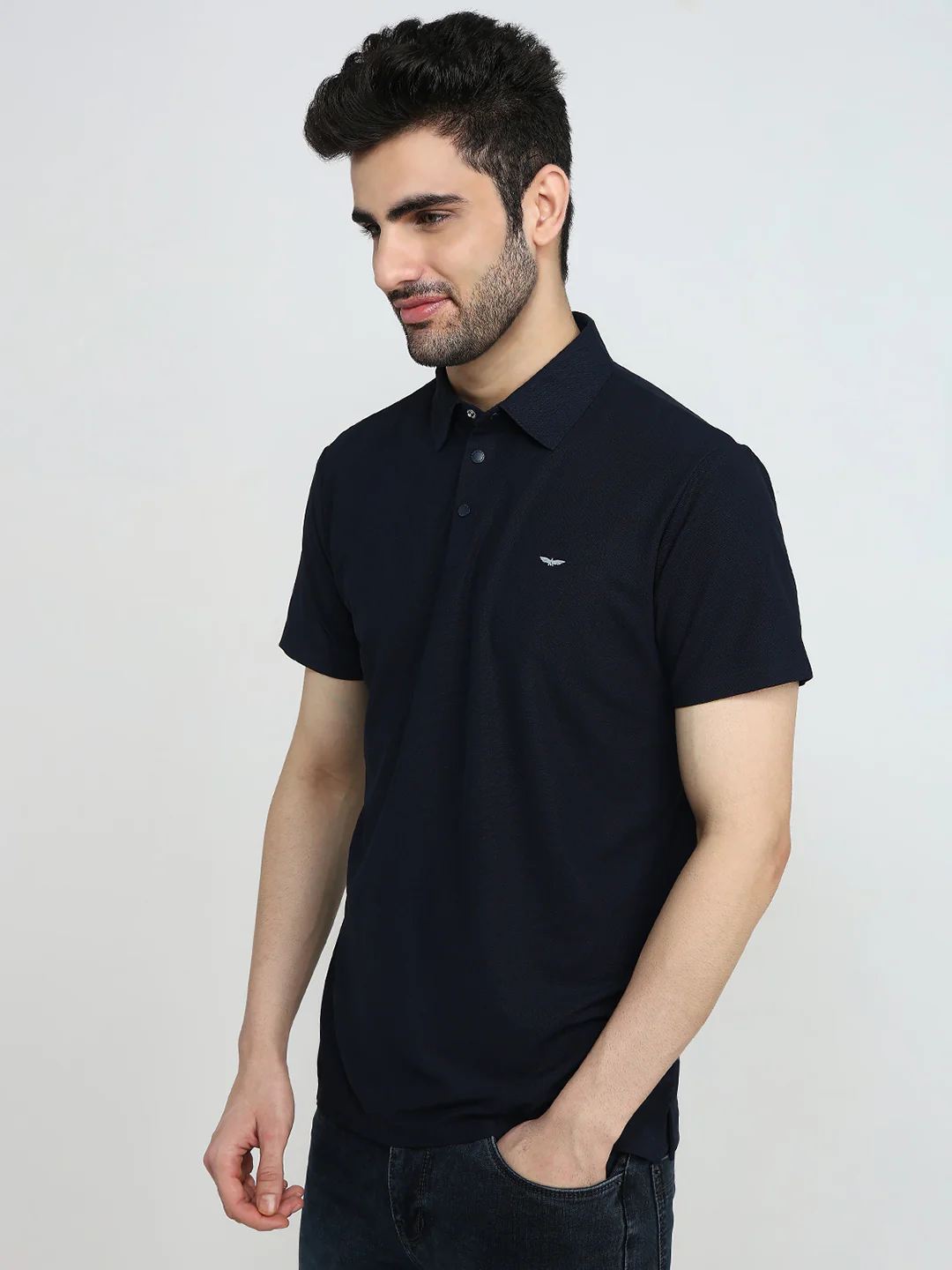 Park Avenue Men Blue Solid Slim Fit Polyester Half Sleeve T-Shirt - Image 2