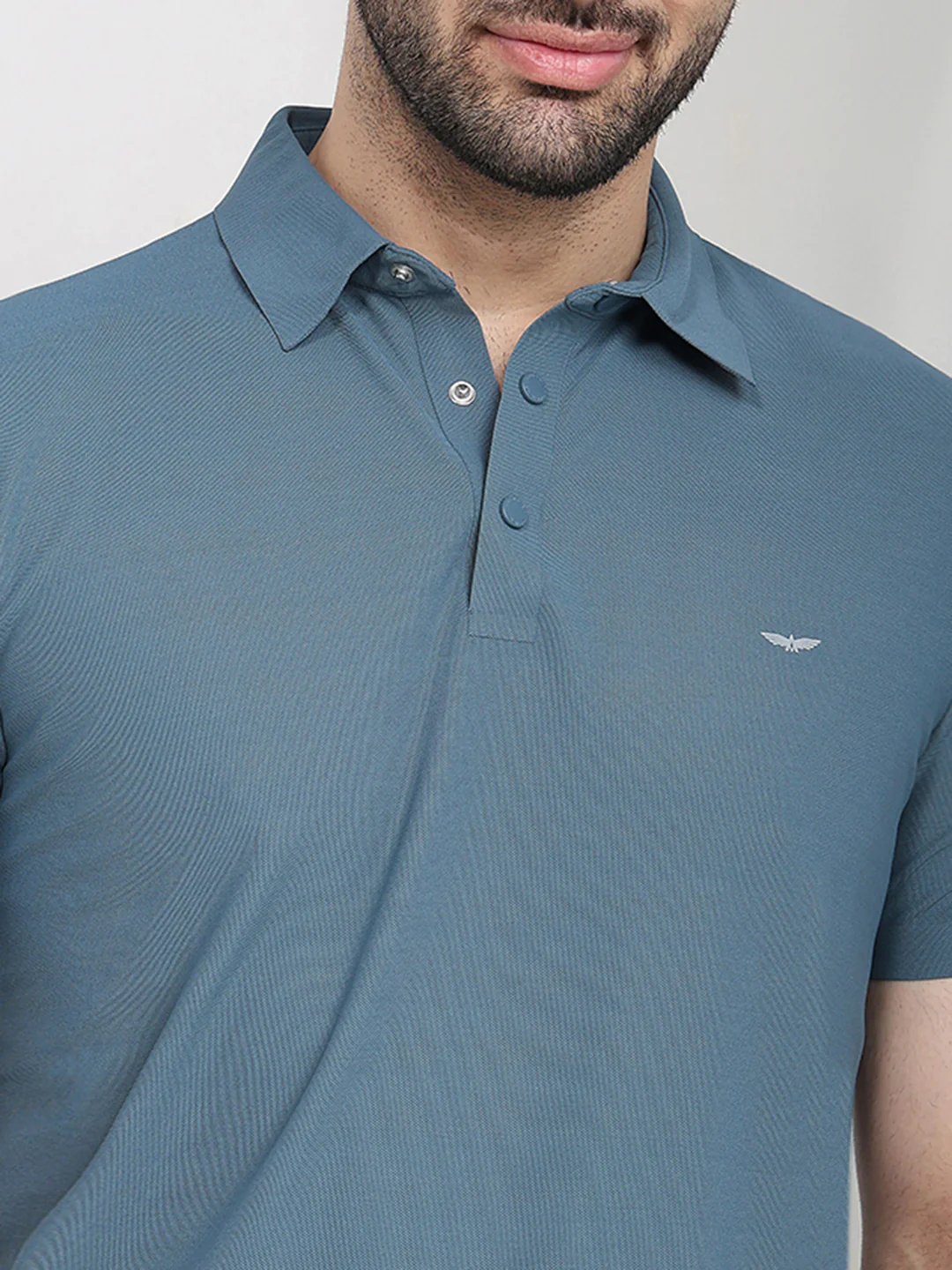 Park Avenue Men Blue Solid Slim Fit Polyester Half Sleeve T-Shirt - Image 5
