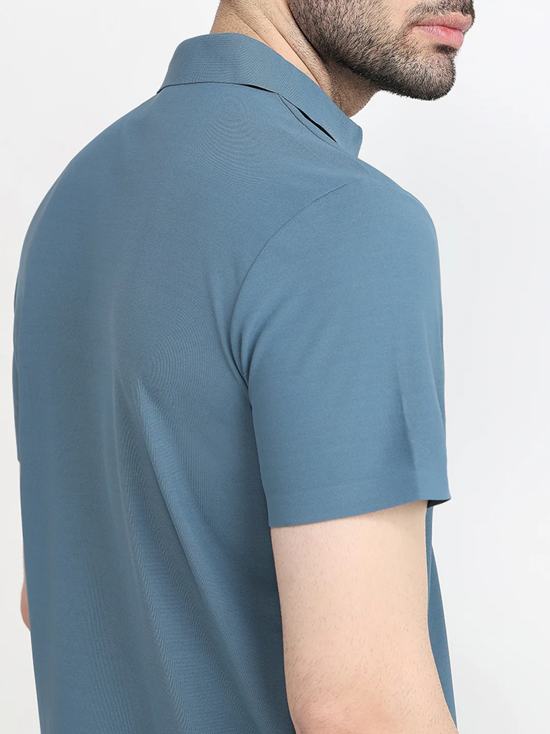 Park Avenue Men Blue Solid Slim Fit Polyester Half Sleeve T-Shirt - Image 6