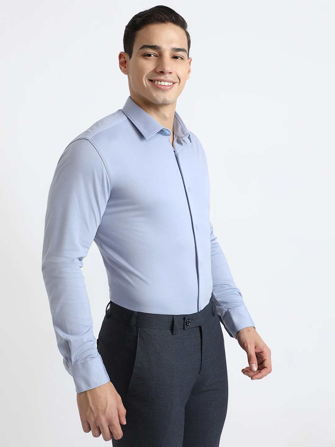 Park Avenue Men Blue Solid Slim Fit Rayon Blend Shirt - Image 2