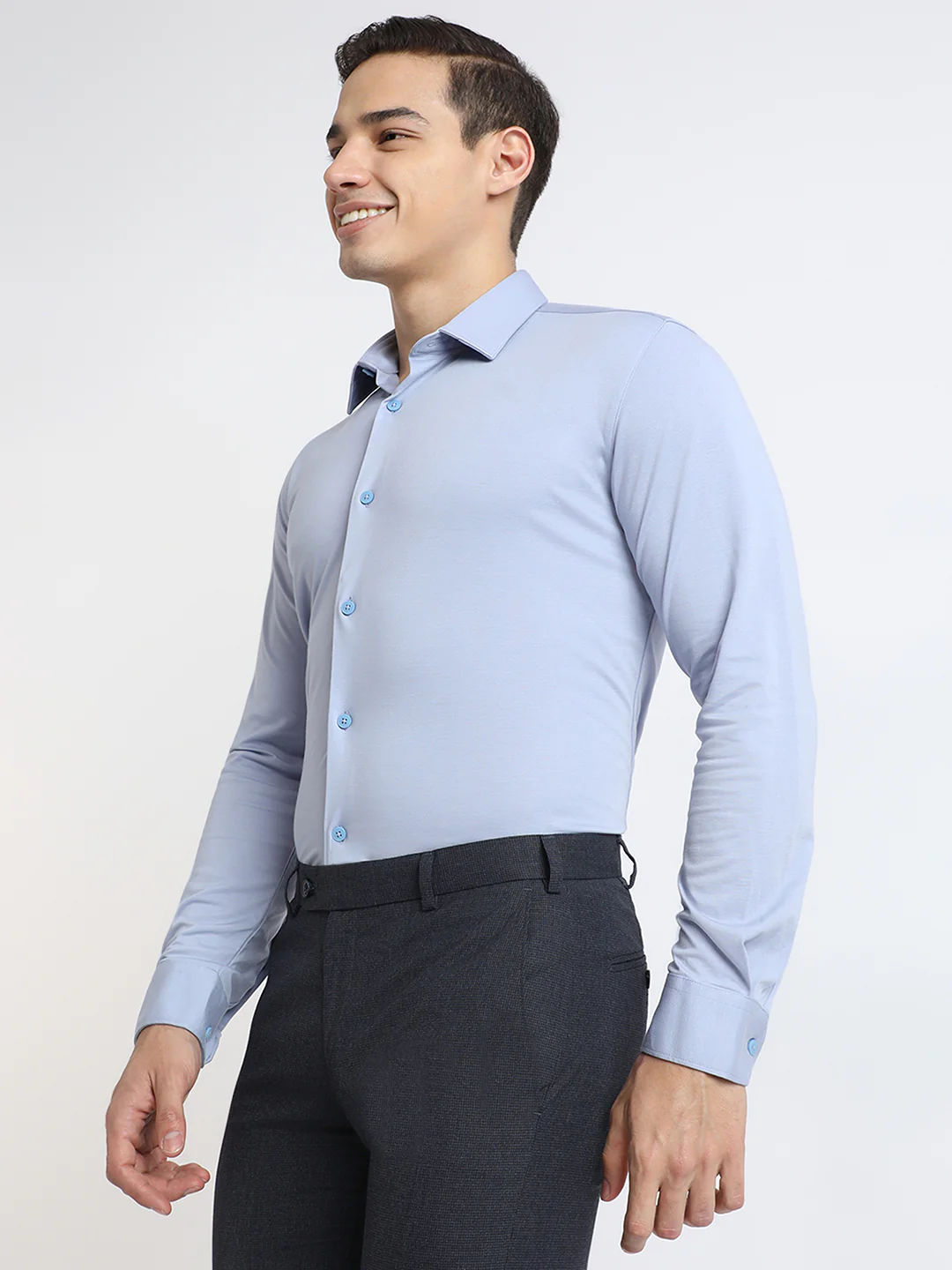 Park Avenue Men Blue Solid Slim Fit Rayon Blend Shirt - Image 3