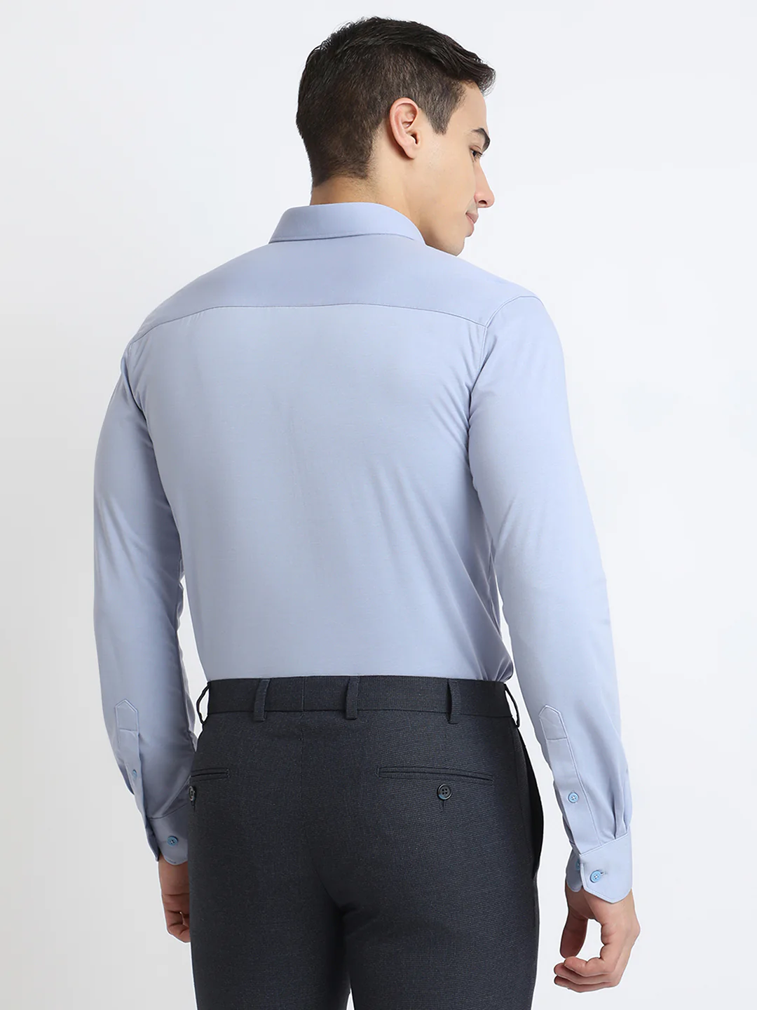 Park Avenue Men Blue Solid Slim Fit Rayon Blend Shirt - Image 4