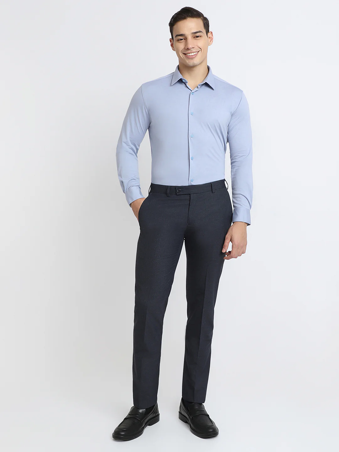 Park Avenue Men Blue Solid Slim Fit Rayon Blend Shirt - Image 5