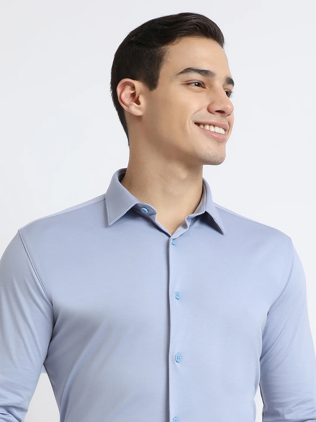 Park Avenue Men Blue Solid Slim Fit Rayon Blend Shirt - Image 6