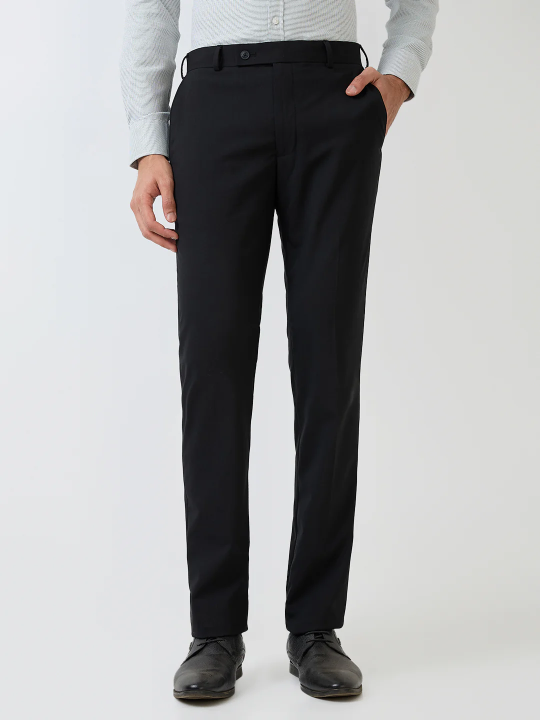 Park Avenue Men Blue Solid Slim Fit Wool Blend Trouser