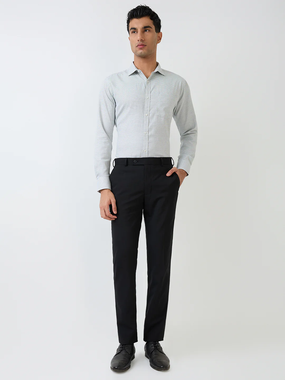 Park Avenue Men Blue Solid Slim Fit Wool Blend Trouser - Image 4
