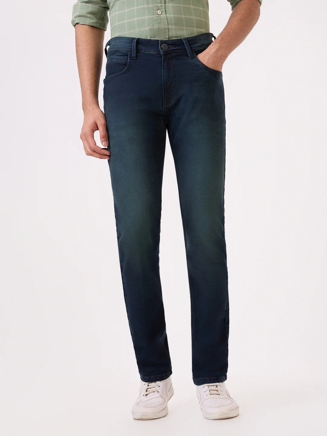 Park Avenue Men Blue Solid Super Slim Fit Cotton Blend Jeans