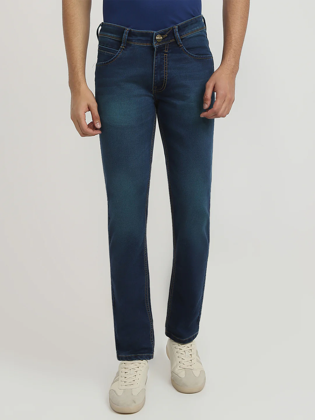 Park Avenue Men Blue Solid Super Slim Fit Cotton Blend Jeans