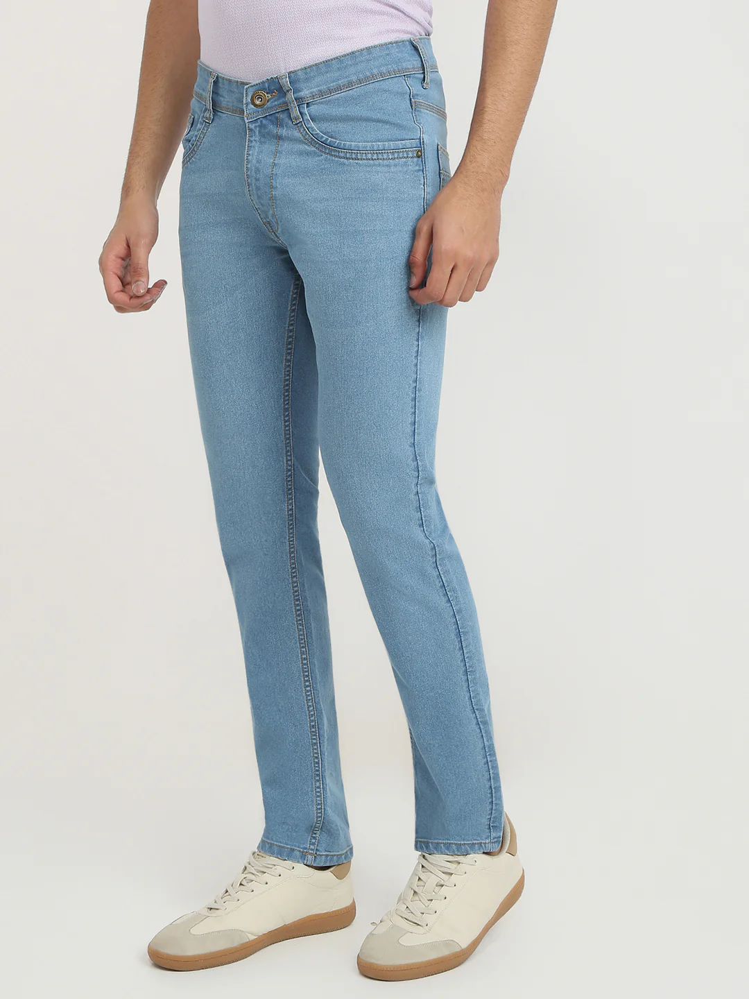 Park Avenue Men Blue Solid Super Slim Fit Cotton Blend Jeans - Image 3