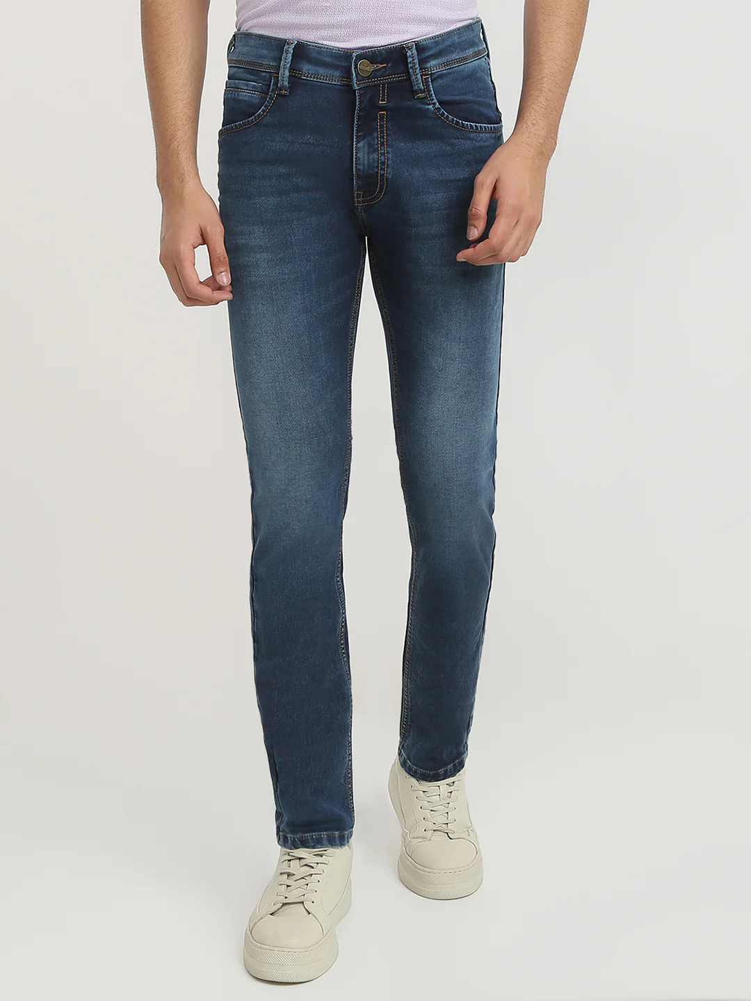 Park Avenue Men Blue Solid Super Slim Fit Cotton Blend Jeans