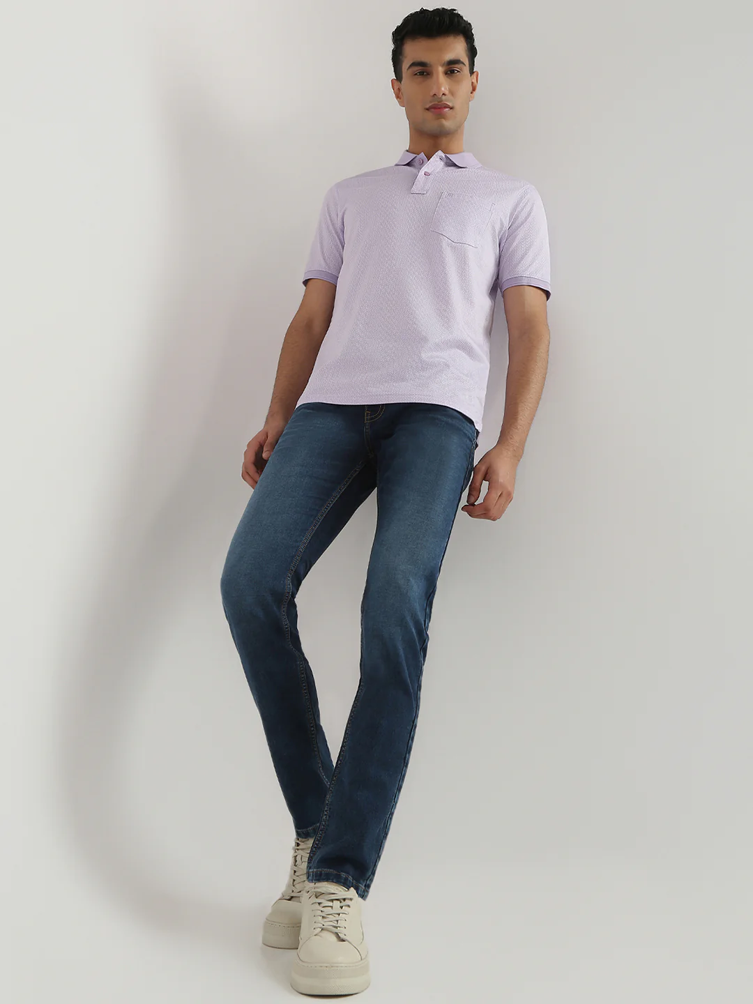 Park Avenue Men Blue Solid Super Slim Fit Cotton Blend Jeans - Image 5
