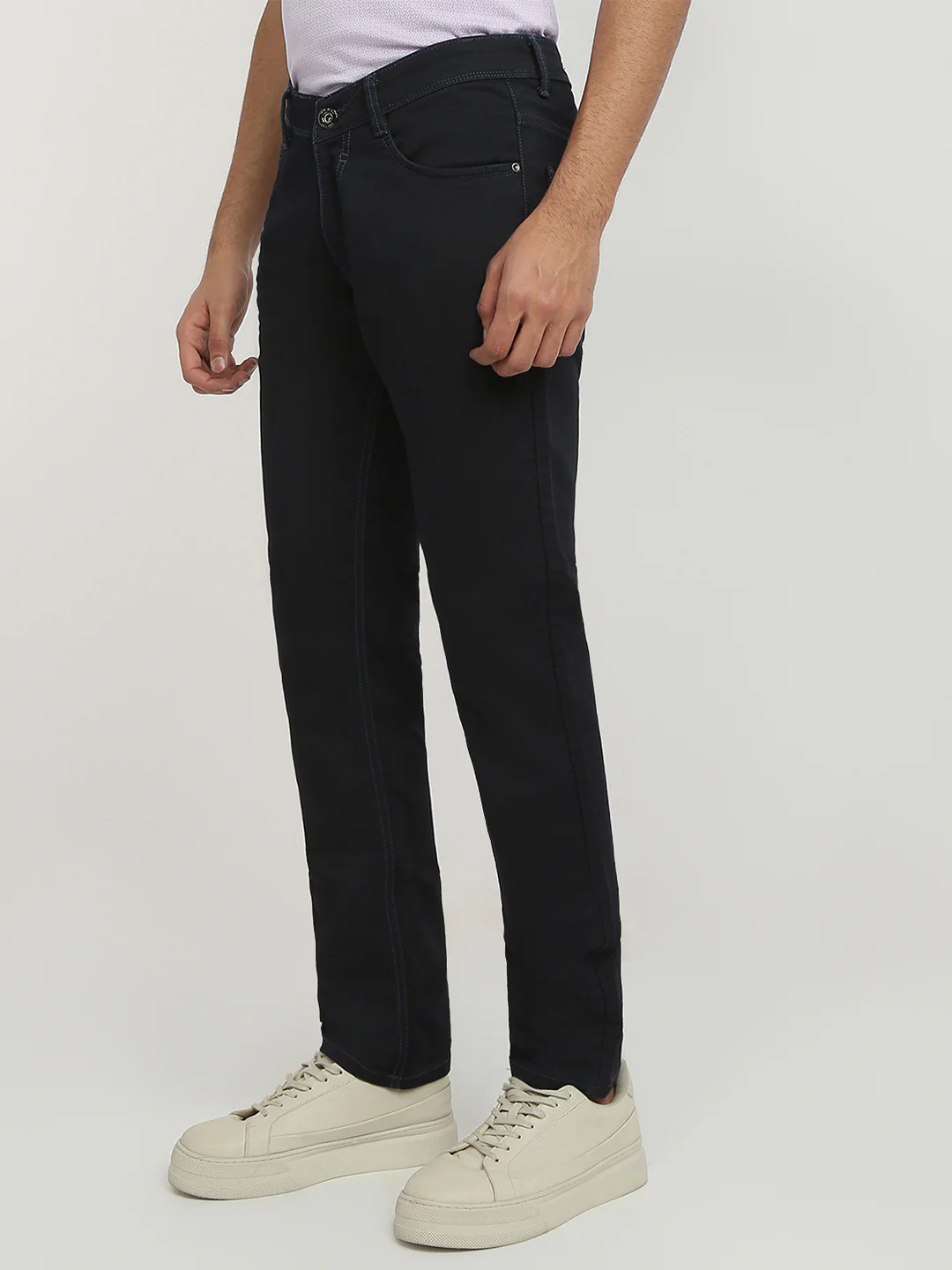 Park Avenue Men Blue Solid Super Slim Fit Cotton Blend Jeans - Image 3