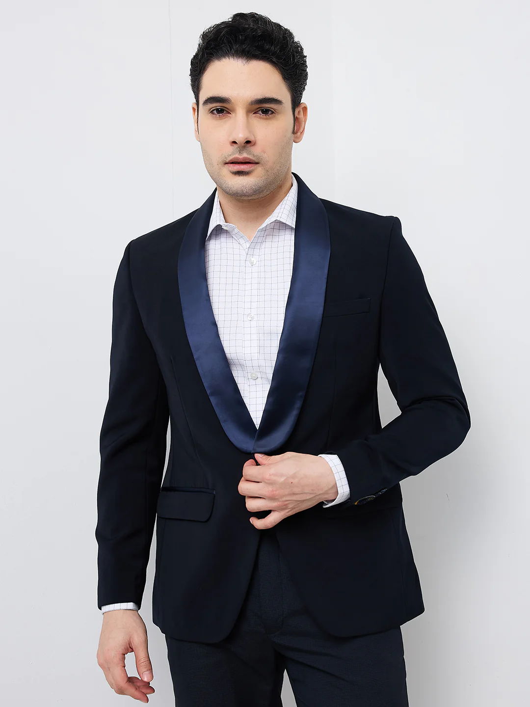 Park Avenue Men Blue Solid Super Slim Fit Polyester Blazer