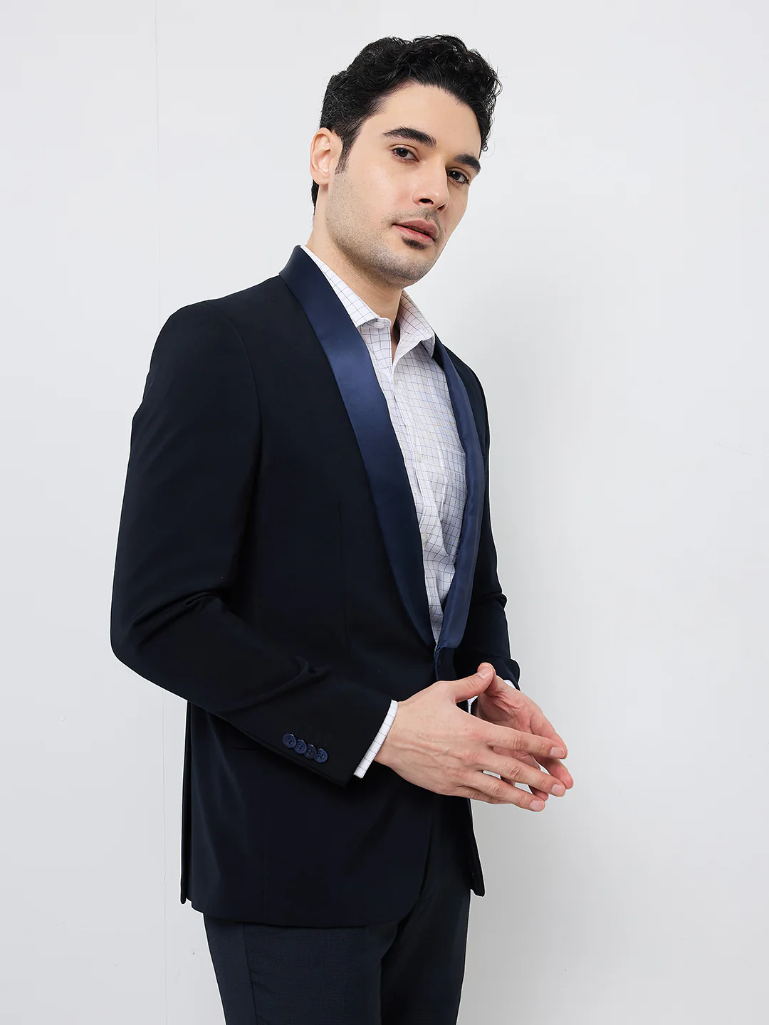 Park Avenue Men Blue Solid Super Slim Fit Polyester Blazer - Image 2