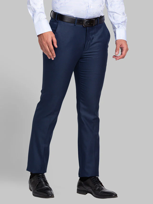 Park Avenue Men Blue Solid Super Slim Fit Trouser - Image 2