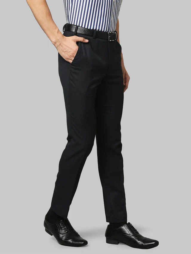 Park Avenue Men Blue Solid Super Slim Fit Trouser - Image 2