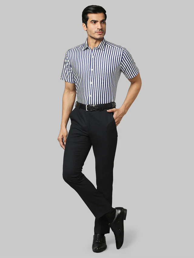 Park Avenue Men Blue Solid Super Slim Fit Trouser - Image 5