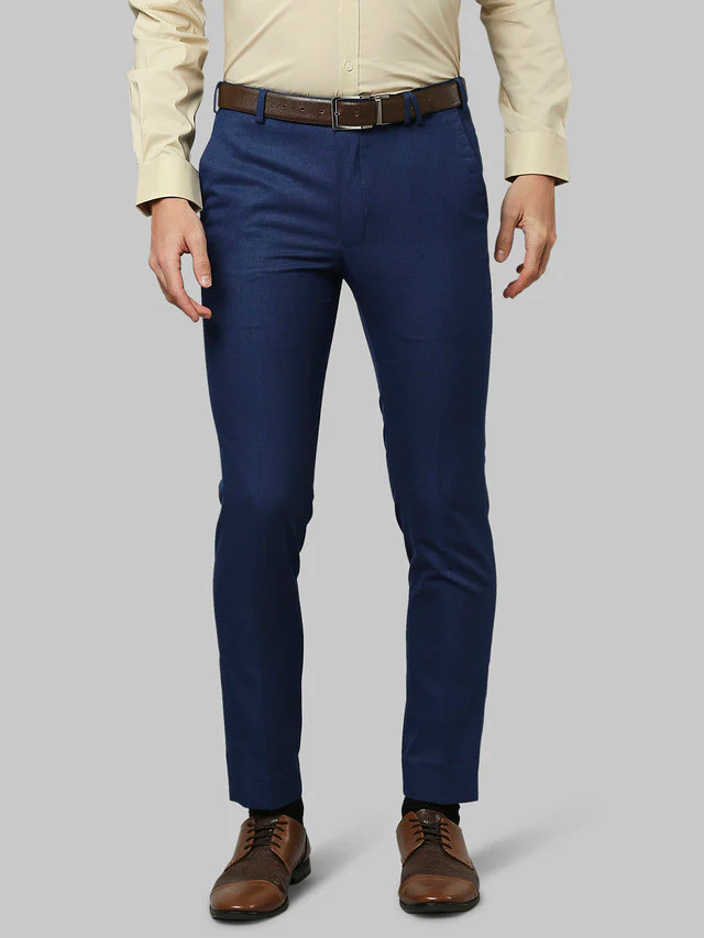 Park Avenue Men Blue Solid Super Slim Fit Trouser