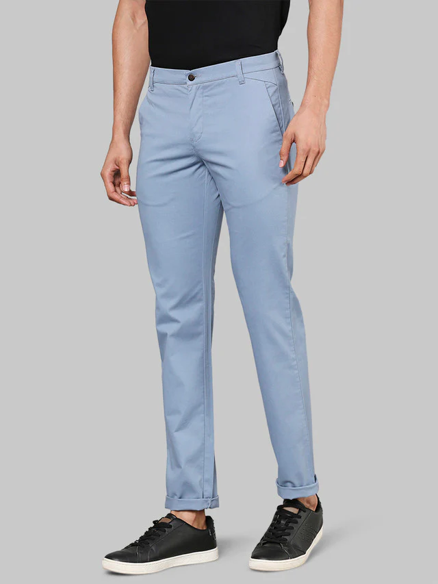 Park Avenue Men Blue Solid Super Slim Fit Trouser - Image 3