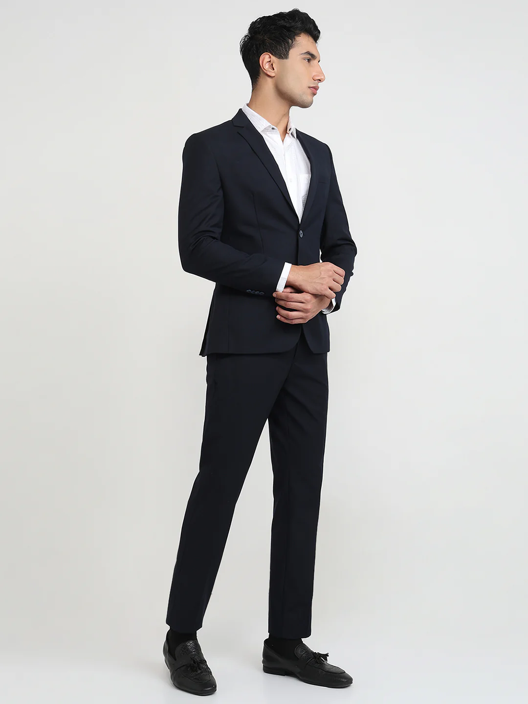 Park Avenue Men Blue Solid Formal Suit - Image 3
