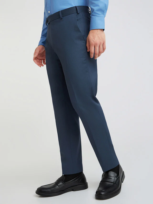 Park Avenue Men Blue Stripe Neo Fit Polyester Blend Trouser - Image 3