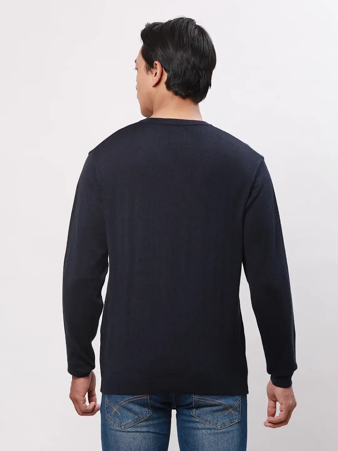Park Avenue Men Blue Stripe Regular Acrylic Blend Full Sleeve Pullover - Image 4