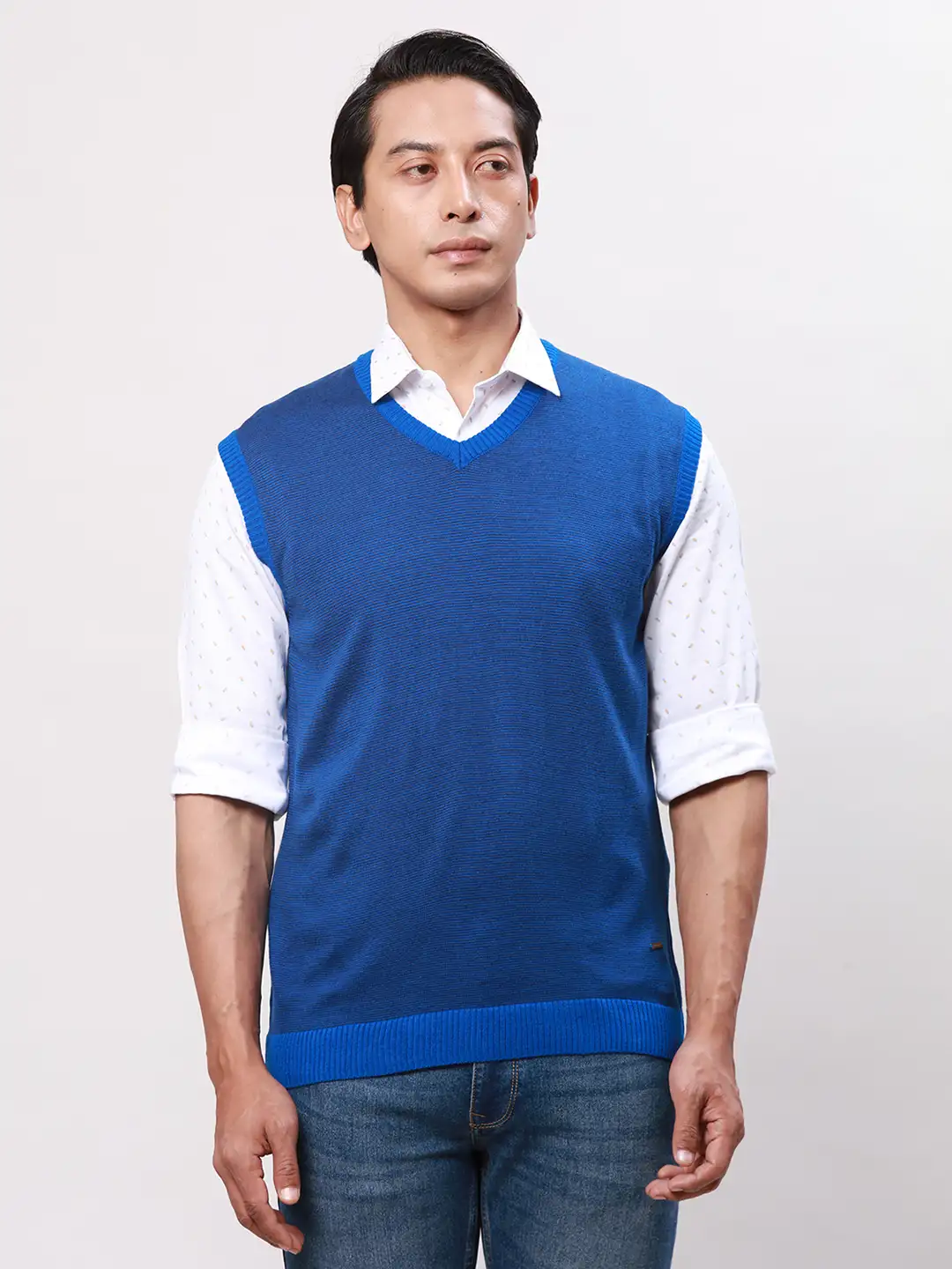 Park Avenue Men Blue Stripe Regular Acrylic Full Sleeve Pullover