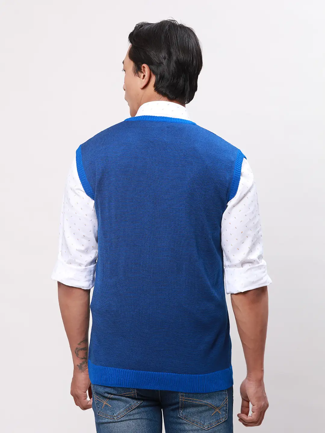 Park Avenue Men Blue Stripe Regular Acrylic Full Sleeve Pullover - Image 4