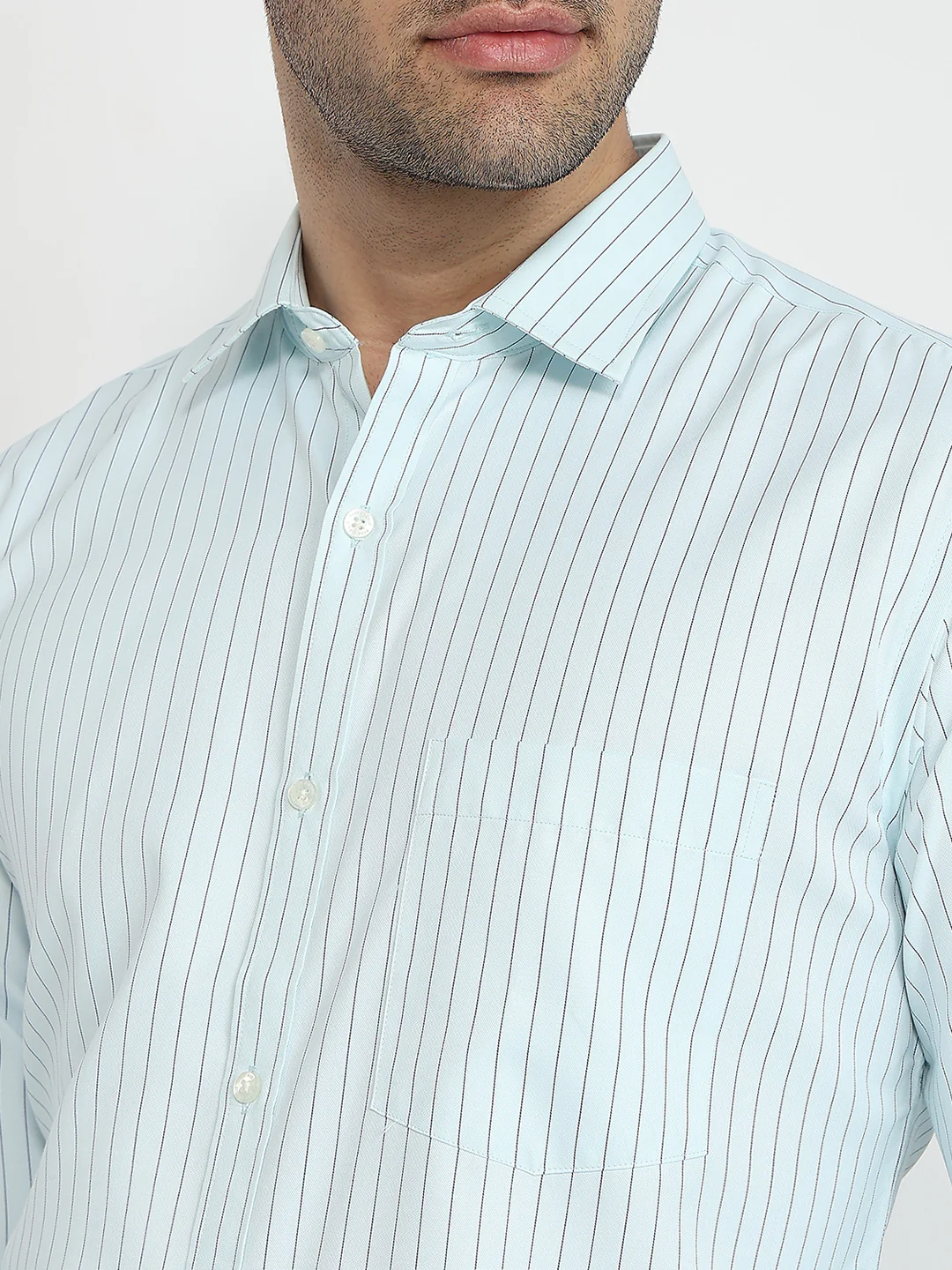 Park Avenue Men Blue Stripe Slim Fit Cotton Blend Formal Shirt - Image 6