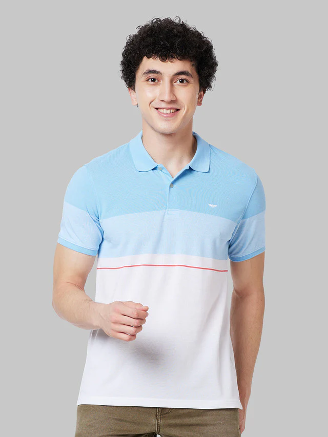 Park Avenue Men Blue Stripe Slim Fit Cotton Blend T-Shirt