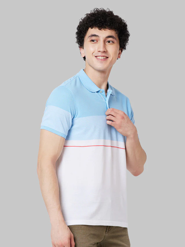 Park Avenue Men Blue Stripe Slim Fit Cotton Blend T-Shirt - Image 2