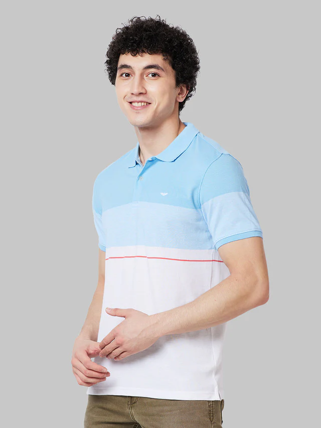 Park Avenue Men Blue Stripe Slim Fit Cotton Blend T-Shirt - Image 3