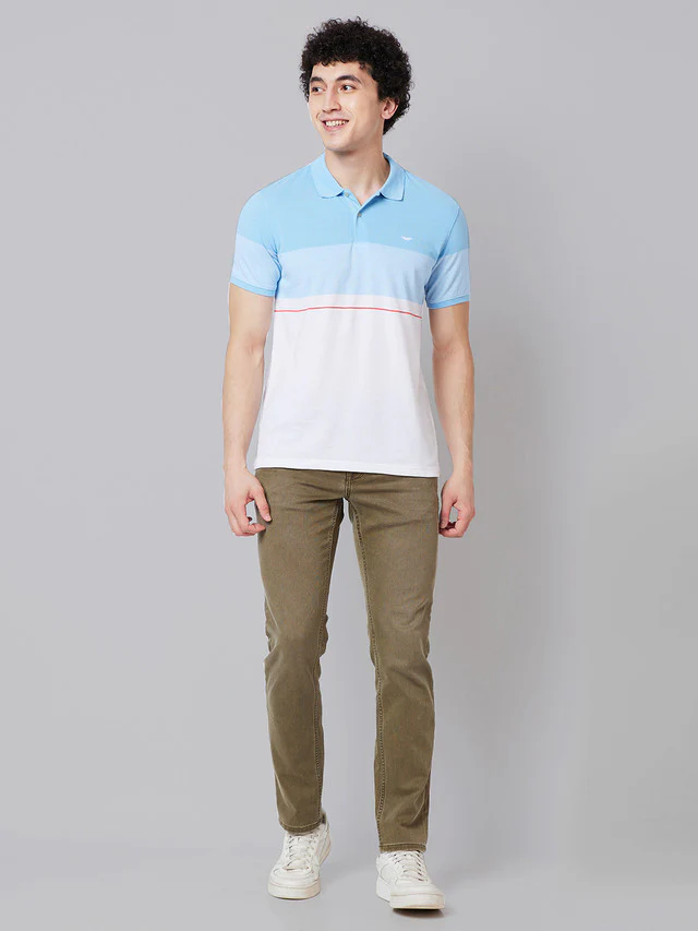 Park Avenue Men Blue Stripe Slim Fit Cotton Blend T-Shirt - Image 5