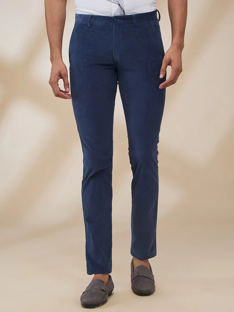 Park Avenue Men Blue Stripe Slim Fit Cotton Blend Trouser