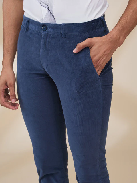 Park Avenue Men Blue Stripe Slim Fit Cotton Blend Trouser - Image 6