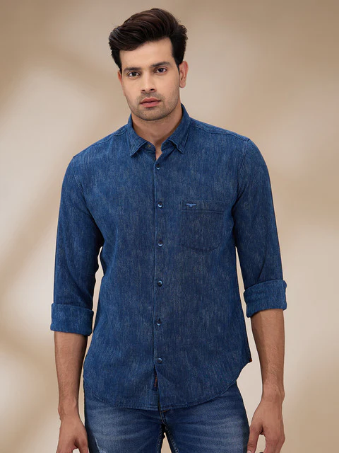 Park Avenue Men Blue Stripe Slim Fit Cotton Shirt