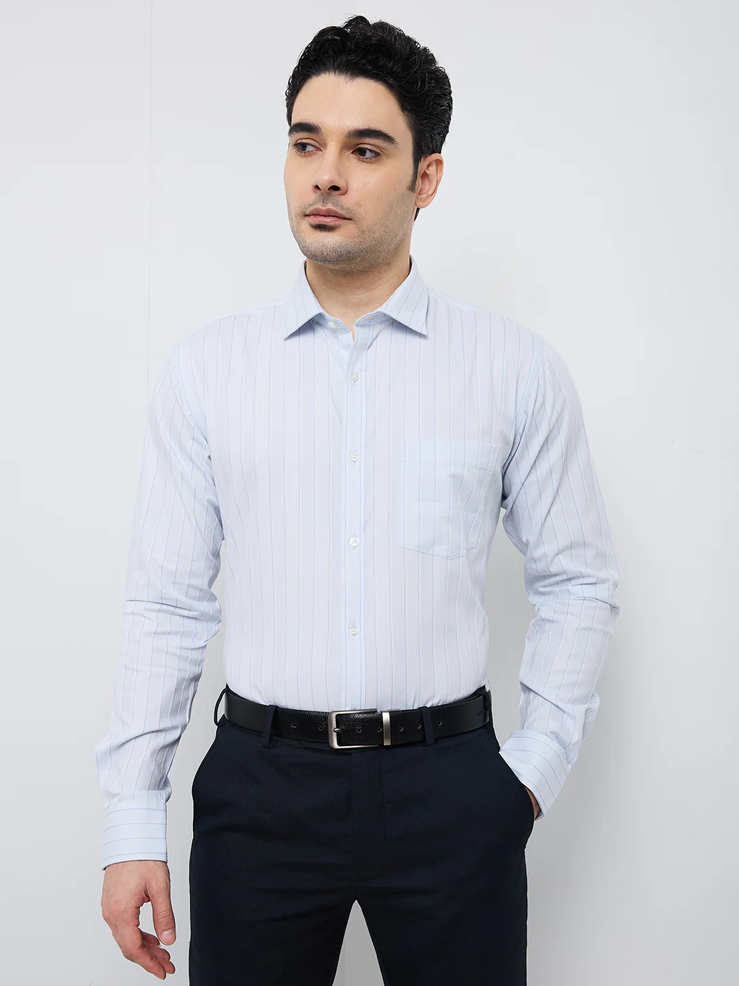 Park Avenue Men Blue Stripe Slim Fit Cotton Shirt