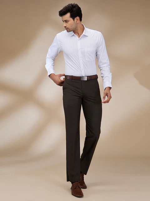 Park Avenue Men Blue Stripe Slim Fit Cotton Shirt - Image 2