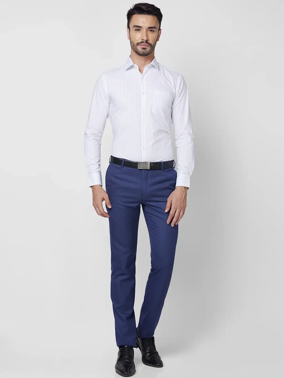 Park Avenue Men Blue Stripe Slim Fit Cotton Shirt - Image 6