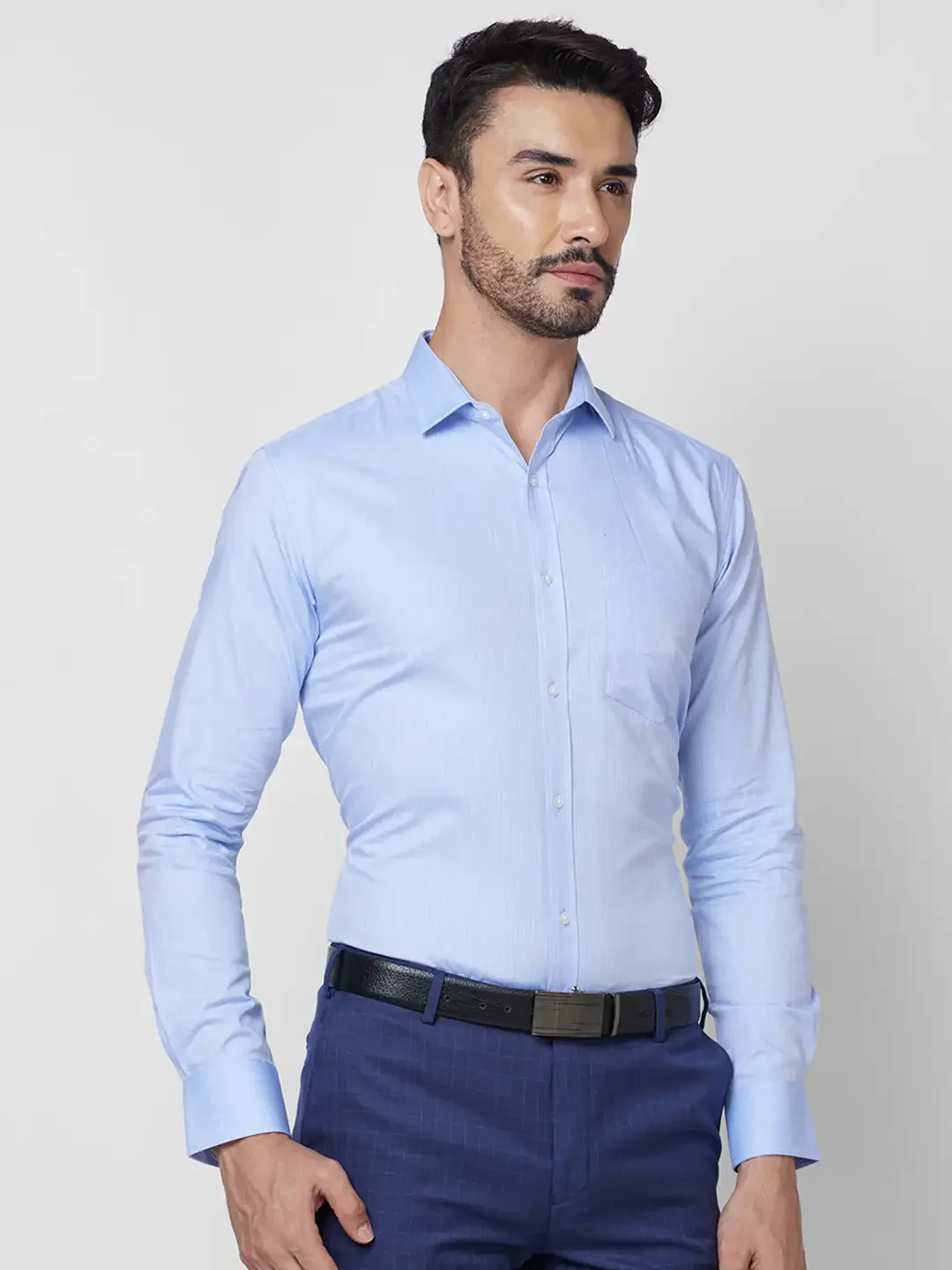 Park Avenue Men Blue Stripe Slim Fit Cotton Shirt - Image 2