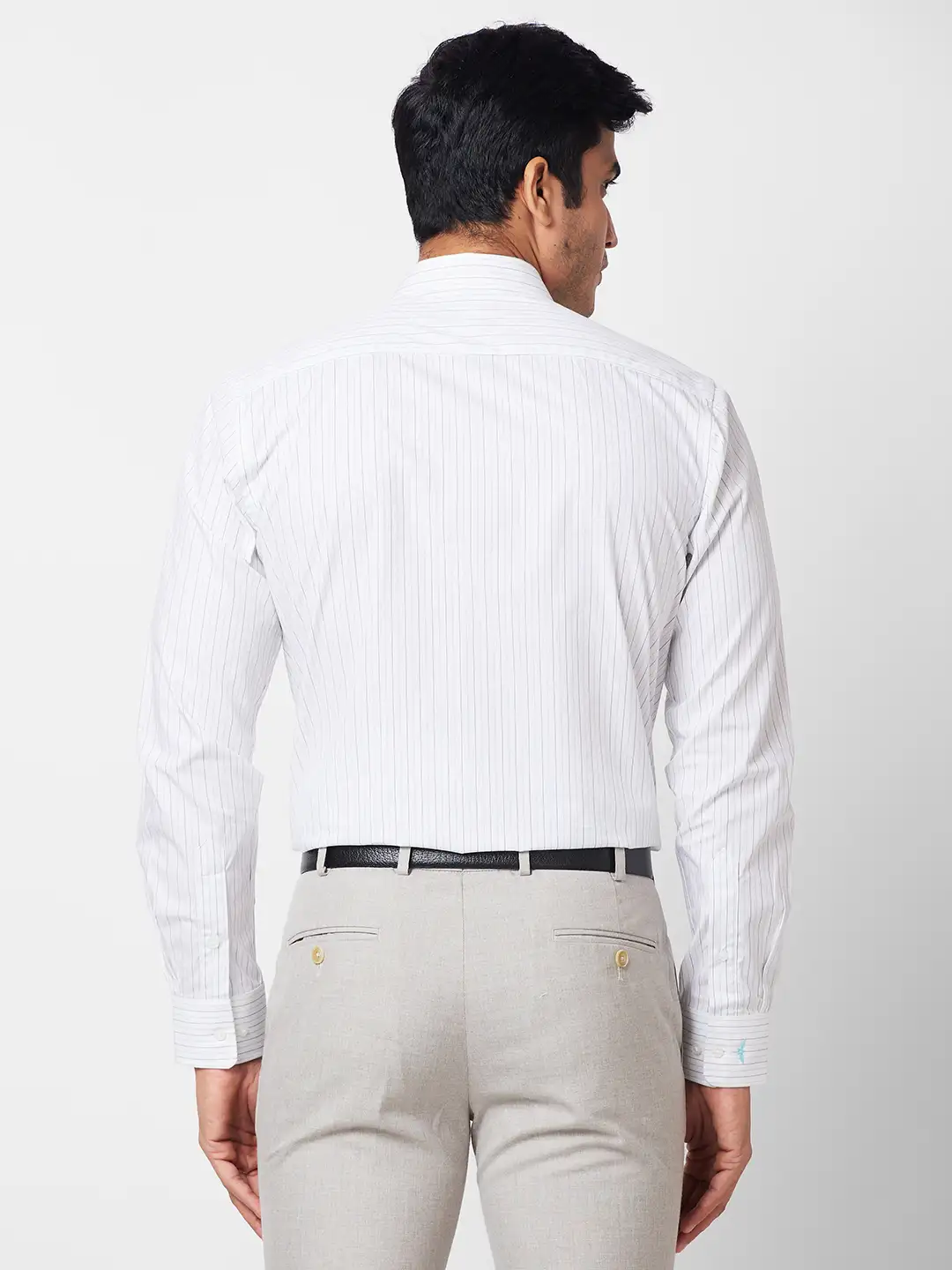 Park Avenue Men White Striped Slim Fit Cotton Formal Shirt - Image 4