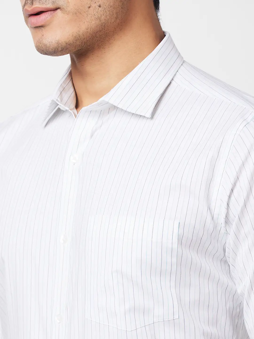 Park Avenue Men White Striped Slim Fit Cotton Formal Shirt - Image 6