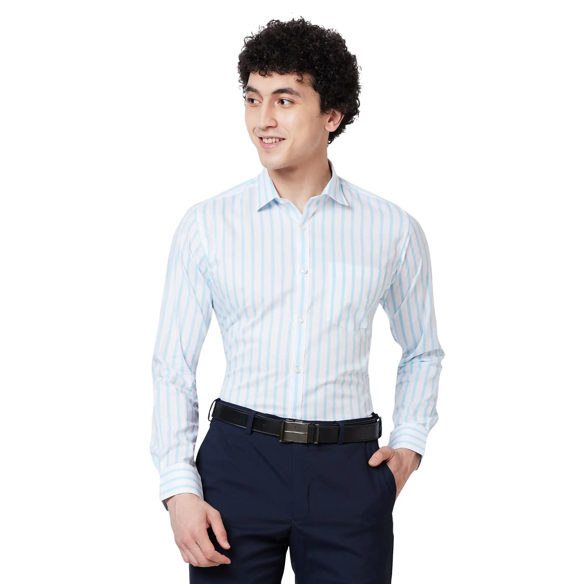 Park Avenue Men Blue Stripe Slim Fit Cotton Shirts
