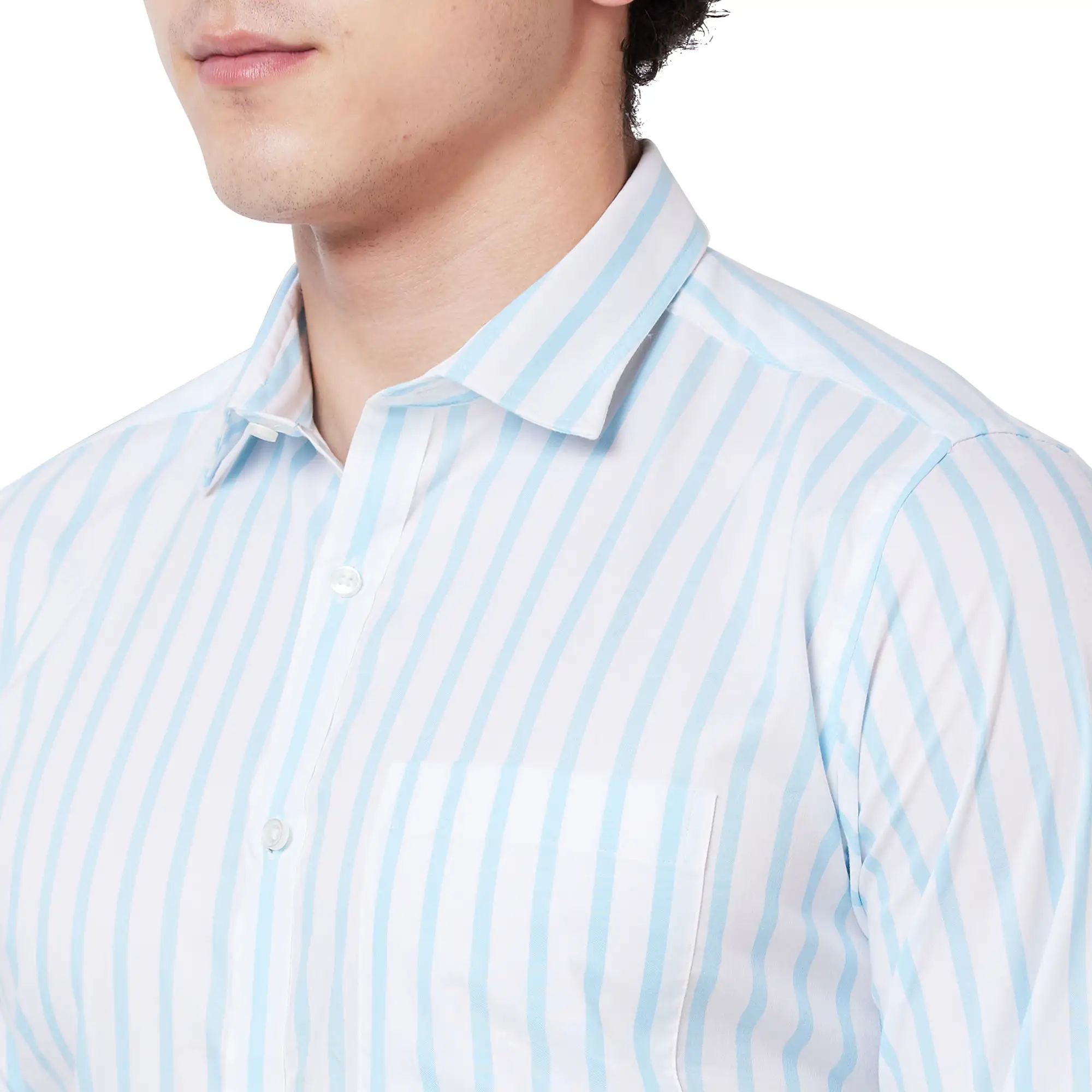 Park Avenue Men Blue Stripe Slim Fit Cotton Shirts - Image 6